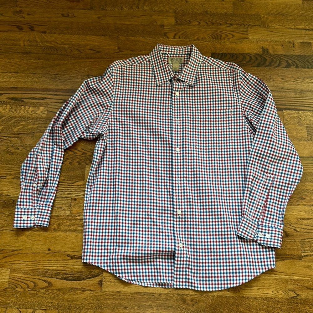 Duluth XL LS Red and Blue Check 100% Cotton Button Down